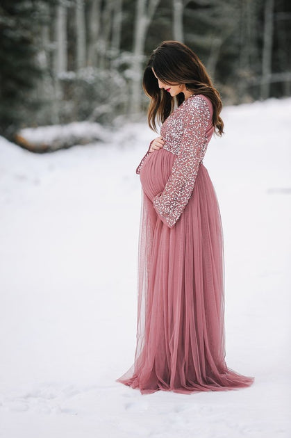 Sequin Long Sleeves Maternity Dress for ...